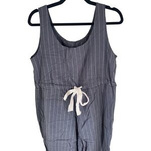 Women's Medium Gray‎ Pinstripe Linen Cotton Jumpsuit Sleeveless Tie Waist EUC